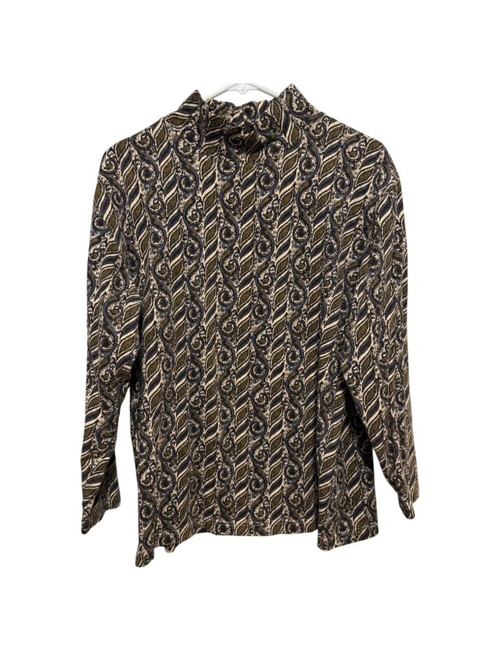 Hunt Club Womens Paisley Pattern Long Sleeve Cotton Button-Up Blouse Large